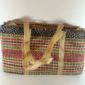 Artisanal Tan and Red Tote